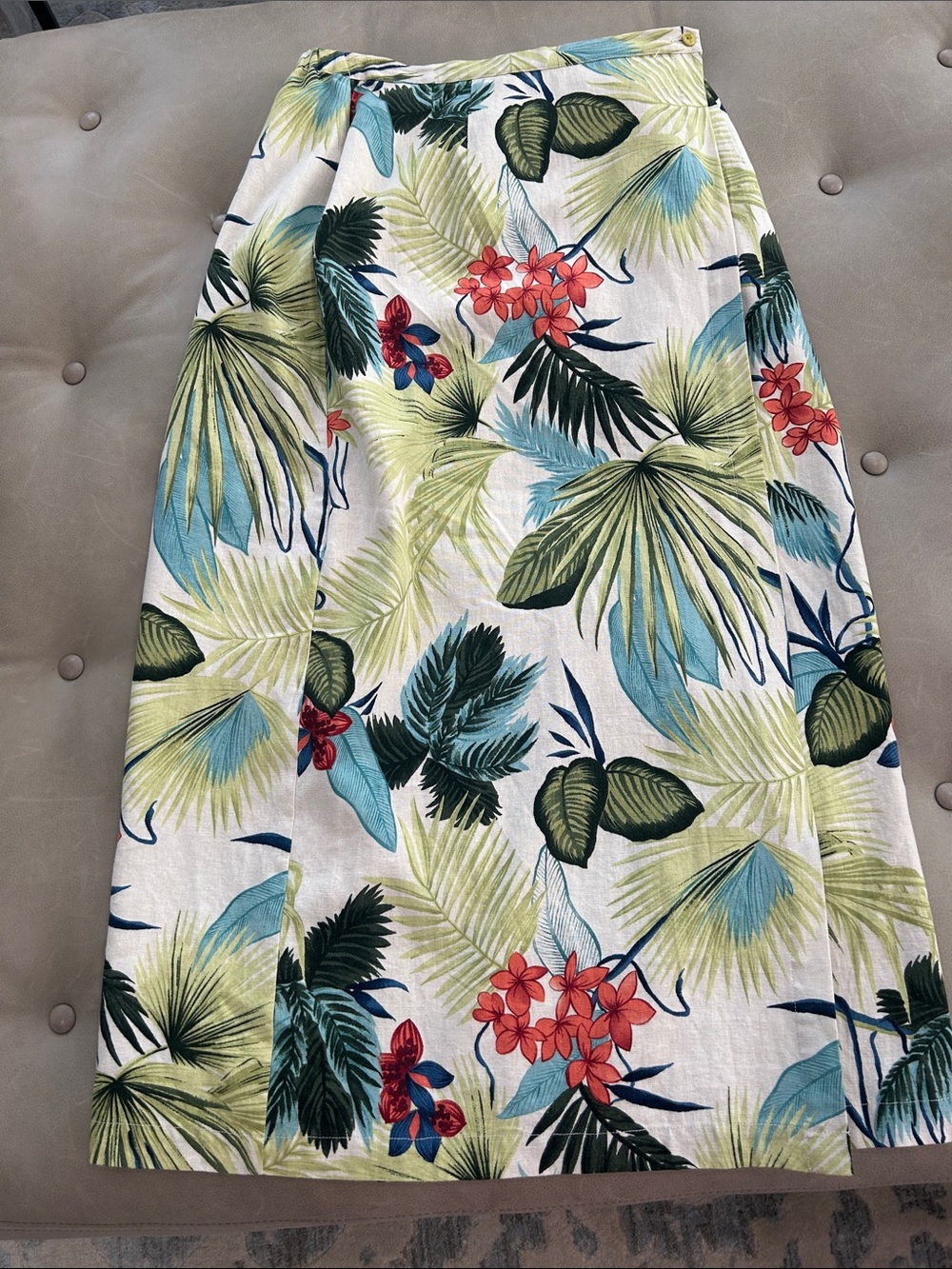 Ruby Rd. Tropical Maxi Skirt - Cream with Green & Blue Palm & Coral Accents